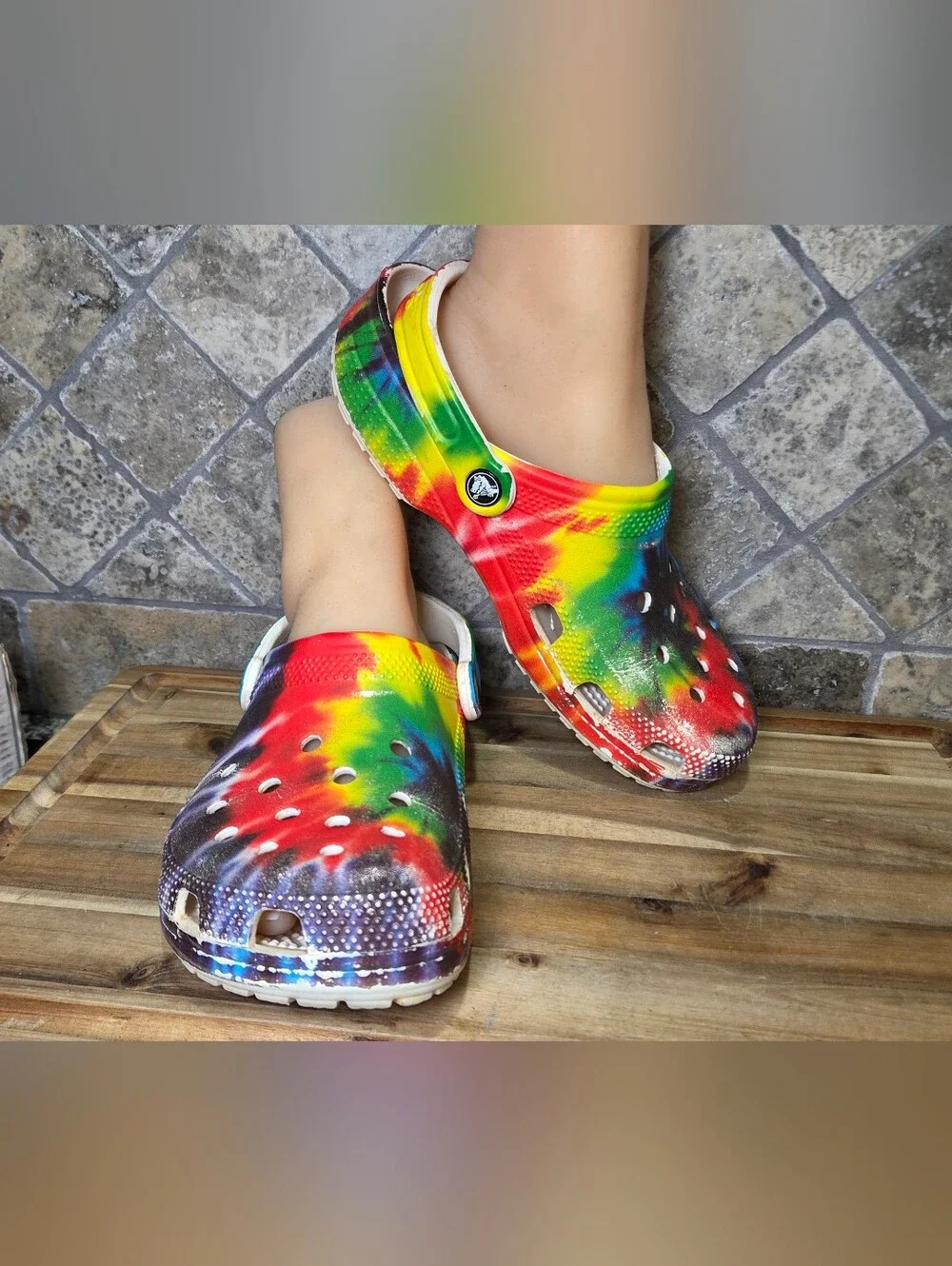 Crocs Baya Classic Tie Dye Unisex Clogs Slip On Shoes Multicolor White Sz W9 M7